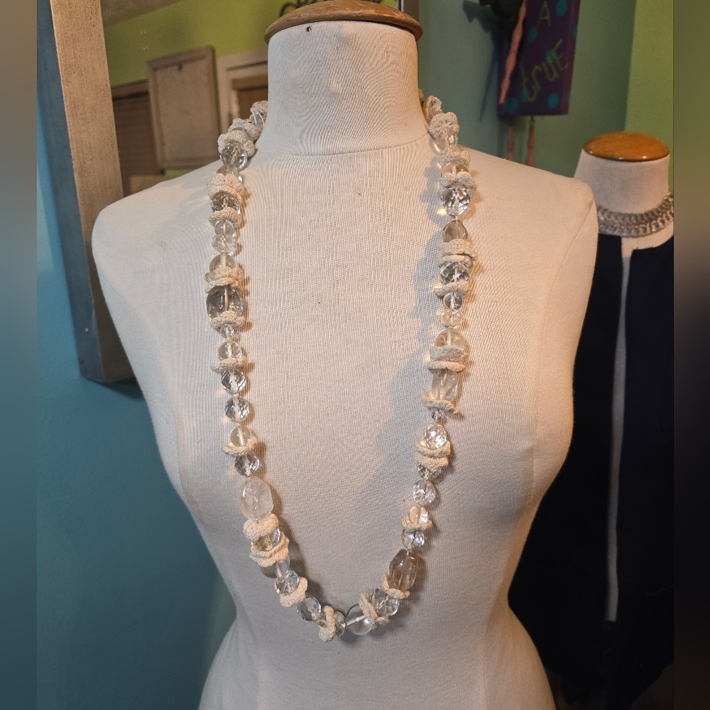 Glam Heavy Crystal and Crocheted Lace Beaded Necklace